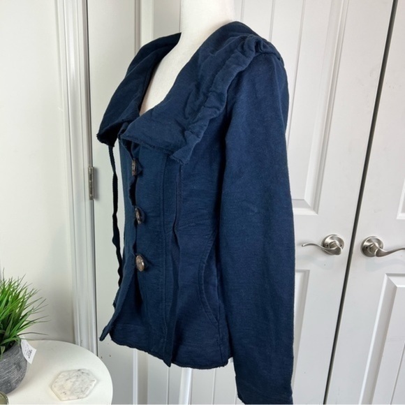 Lucky Brand Womens Jacket Coat Blue Waterfall Ruffle Neck Buttons Drawstring M - Picture 4 of 8
